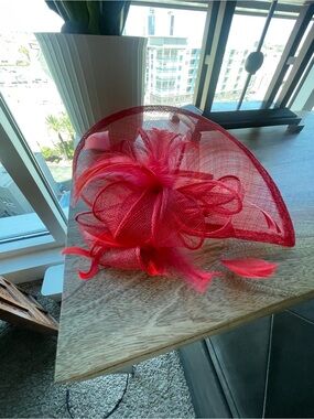 Natasha Couture Red Feathered Fascinator Hat